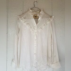 White Ruffled Women's Top Medium /Large